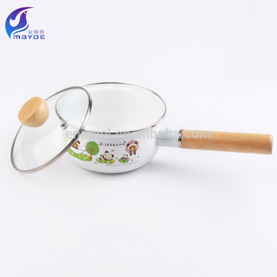 high quality enamel cookware set enamel single handle pot/pan with single wooden handle and knob